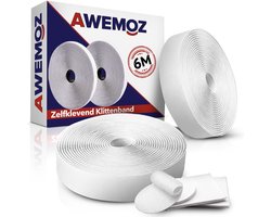 AWEMOZ Klittenband Zelfklevend - 2x6 Meter Lang - Velcro Wit - Extra Sterk
