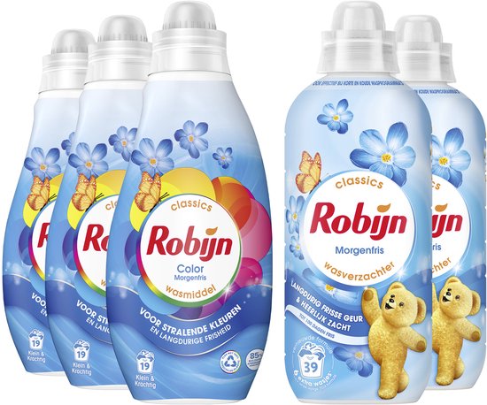 Robijn Perfect Match Wasmiddel en Wasverzachter Pakket - Morgenfris - 5 x 12 = 60 wasbeurten - Voordeelverpakking - 5 stuks