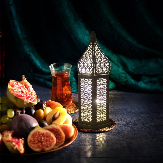 Ramadan lantaarn - Marokkaanse Lantaarn - Decoratie - offerfeest - eid al adha - eid mubarak decoratie - Verlichten decoratie - Batterij Operated Kooi Sfeer Lamp Hollow Out Patroon Boho - Multifunctionele Led Licht - Small
