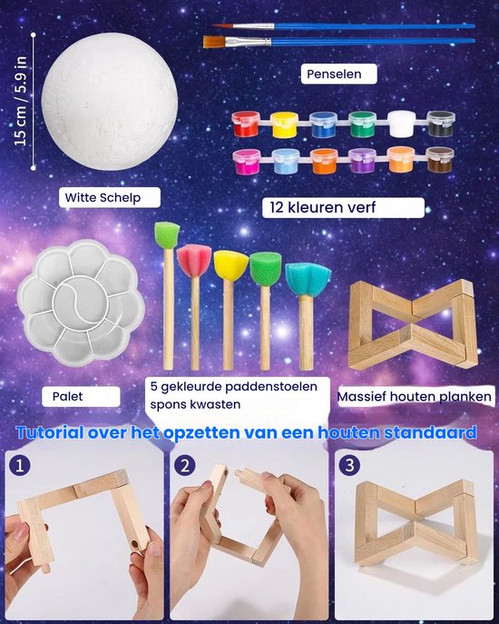 Knutselset Maanlamp Schilderset, 3D Maanlamp Schilderset, Knutselset Kinderen Maanlamp Schilderset, DIY Maan Nachtlampje, Meisjes Cadeau-ideeën Schilderen Verjaardagscadeaus, Knutselen voor Meisjes 3-12 van Merkloos — afbeelding 5