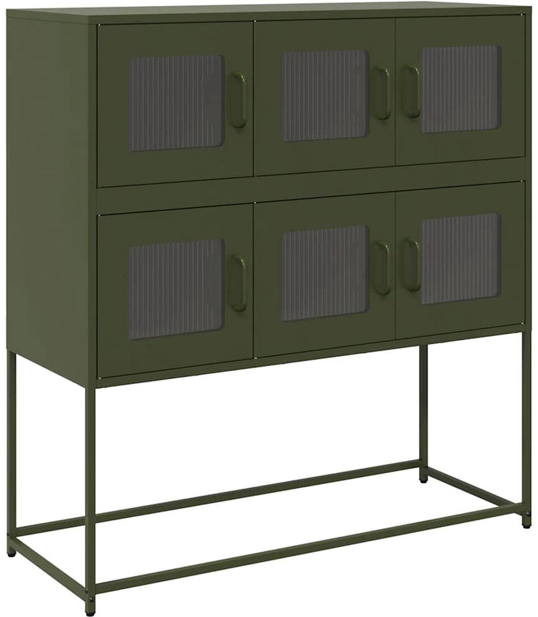 vidaXL Commode - Dressoirs - Dressoir 100,5x39x107 cm koudgewalst staal olijfgroen - Opbergkasten - Salontafel - Livingroom Furniture
