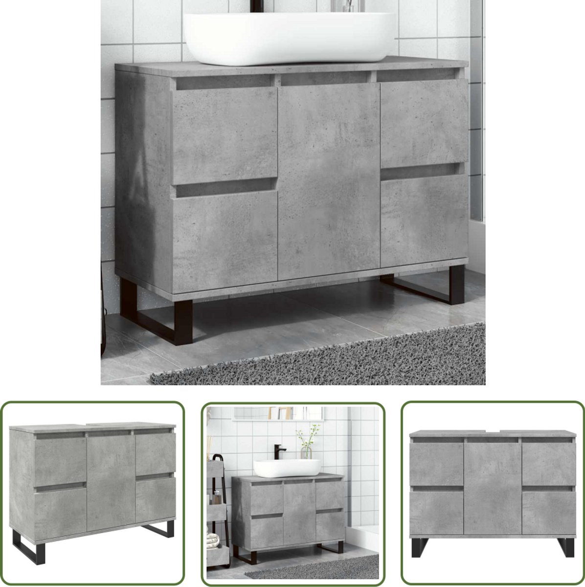 The Living Store Badkamerkast 80x33x60 cm bewerkt hout betongrijs - Badkamerkast - Wastafelkast - Badkamermeubel - Betonlook - Industrieel Design