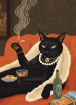 Baibexing Poster rétro drôle chat noir More Espresso Less