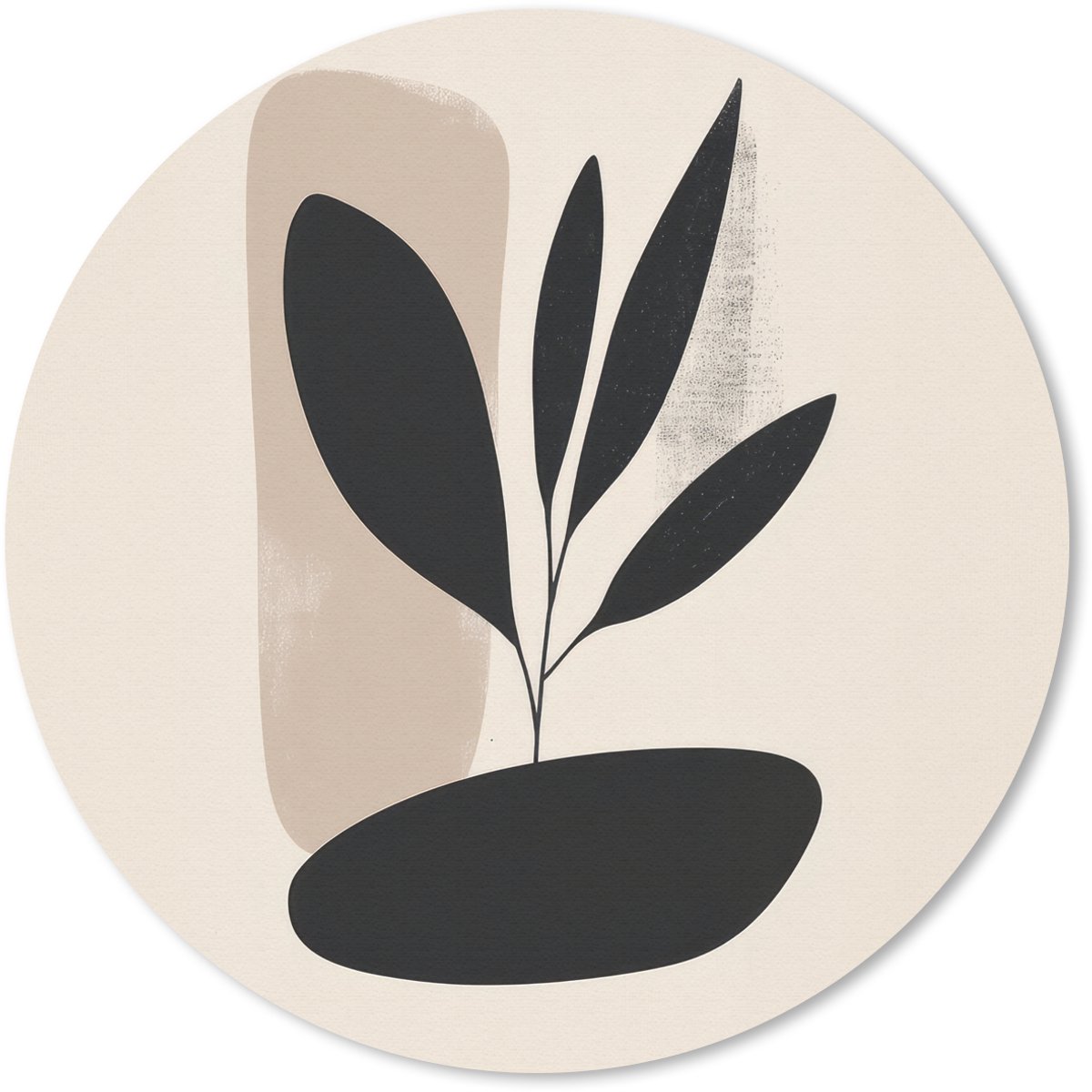 Muismat rond 30x30 cm - Mousepad Plant - Beige - Japandi - Ronde muismatten