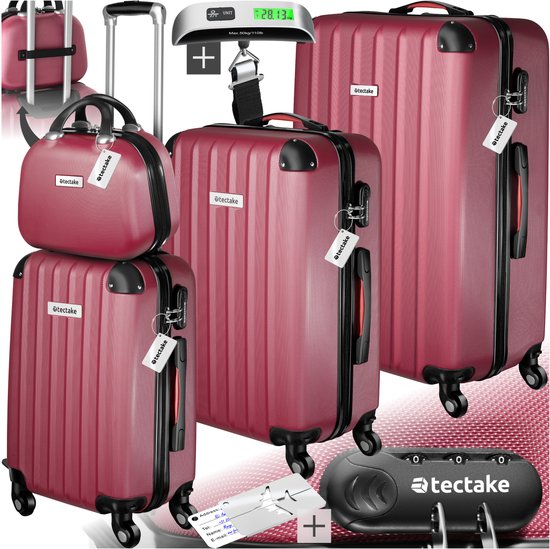 tectake®- Set de valises valises de voyage beauty case trolley Cleo - 4 pièces avec pèse-bagages - rouge - 404987