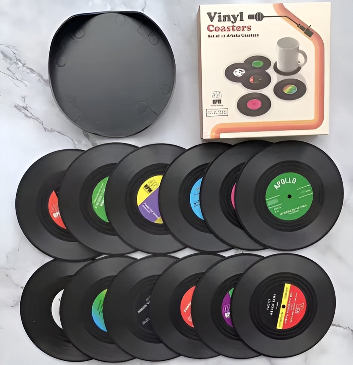 Retro Vinyl Elpee Design Onderzetters - LP Onderleggers Coasters Set 12 stuks