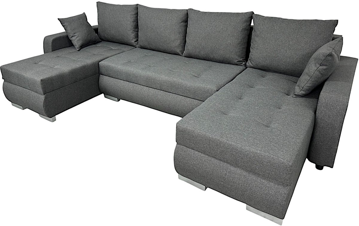 Furniture U-vorm Hoekbank – Grote 5-Zits Bank met Opbergruimte en Dubbele Lounge – Grijs – Slaapbank