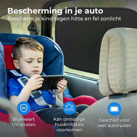 Nuvance - Zonnescherm Auto Baby - 2 Stuks - met UV Protectie voor Baby en Kind - Zonwering Zijruiten - Zelfklevend - One Size - Zwart van Nuvance — afbeelding 4