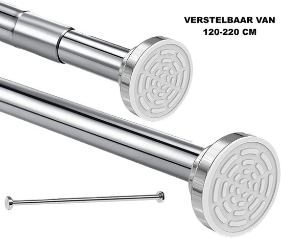 iBright Uitschuifbare Verstelbare Kledingroede - Telescopische Garderobestang Verstelbaar Van 120-220 CM - Kledingstang Roede Kast - RVS ZILVER