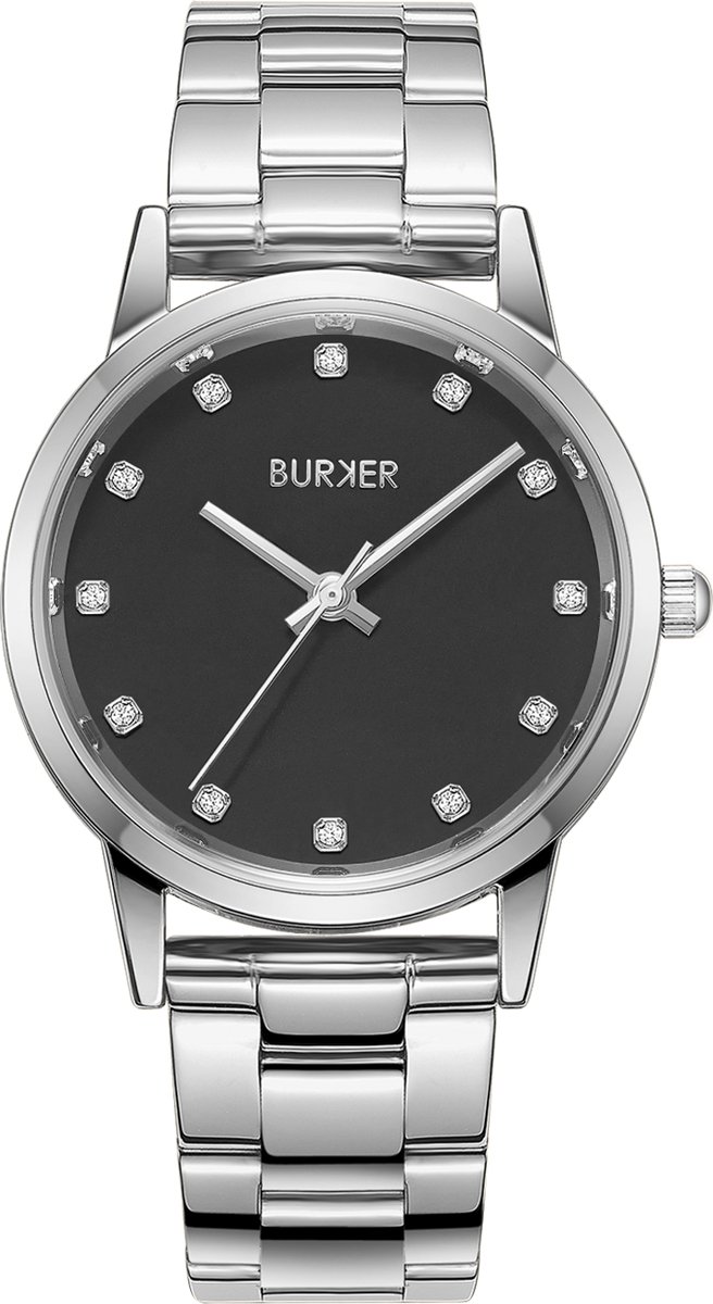 BURKER Amy Horloge Dames - Rond - Zilver Zwart - Schakelband - Zirkonia - 32mm