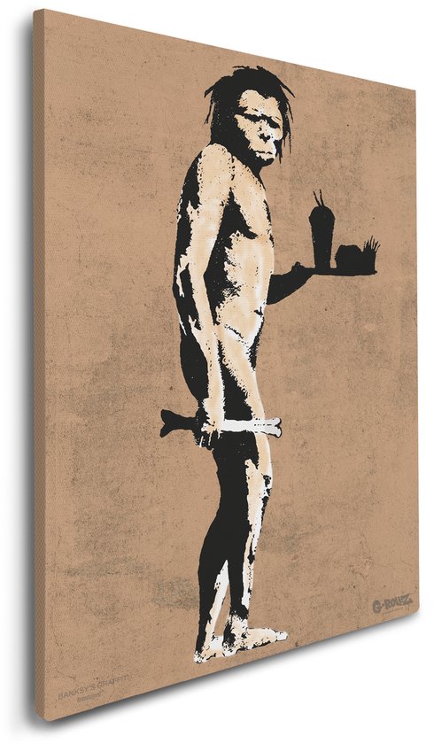 Graffiti de Banksy - Homme des cavernes fastfood - Impression sur toile de Premium 32 x 45 cm - Décoration murale
