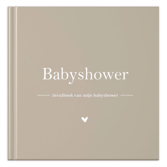 Lichtbruin invulboek 'Babyshower' met de tekst 'Invulboek van mijn babyshower' en een hartje.