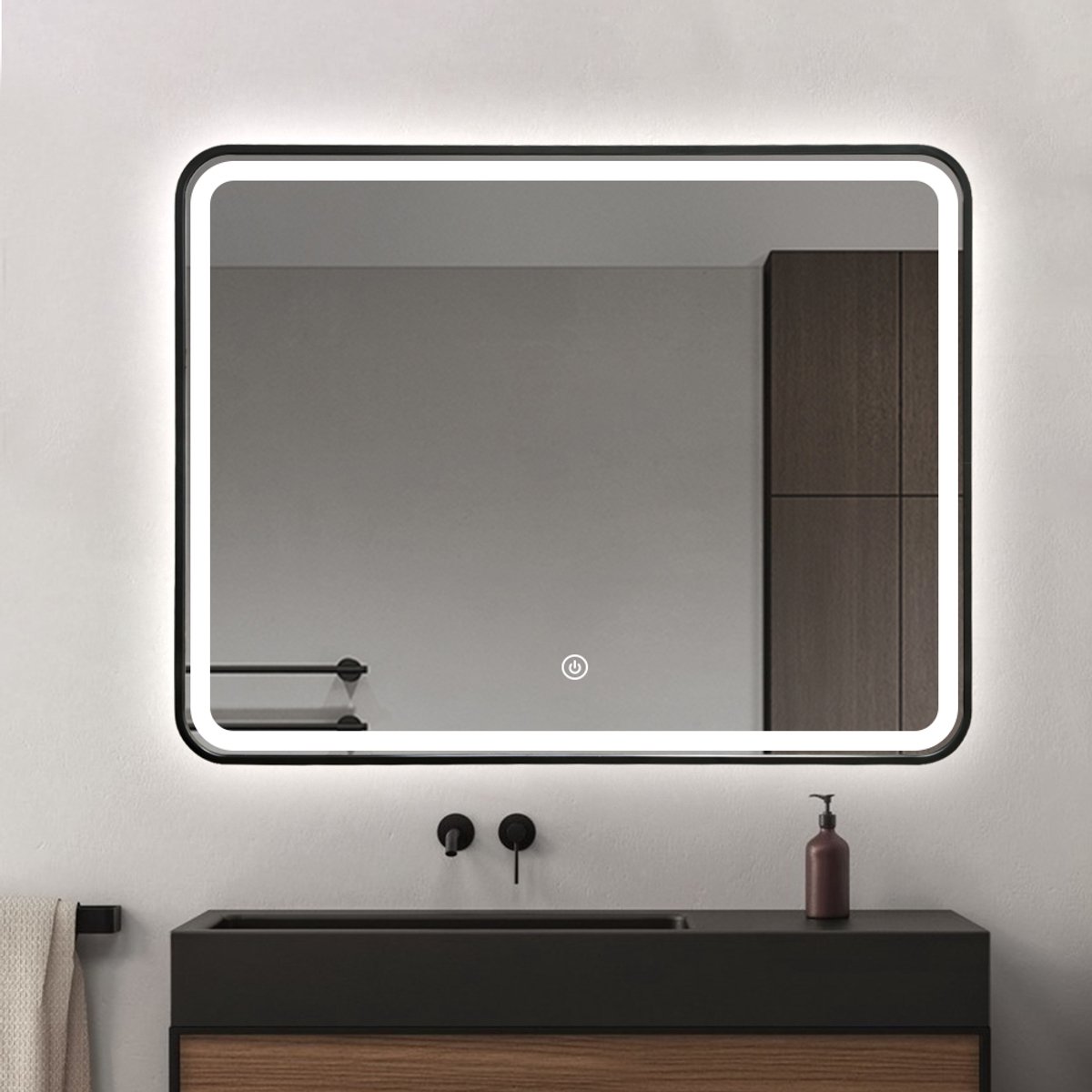 FENOMÉ Badkamerspiegel zwart met geïntegreerde LED verlichting én verwarming - Badkamer Spiegel - Spiegel Badkamer - Spiegel Douche - Verwarming Anti Condens - 70 x 90 cm [Oslo]