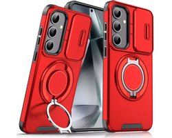 Armor Tough (360° draaibare ringstandaard) (compatibel met Magsafe) Hoesje Geschikt voor: Samsung Galaxy A36 & Samsung A56 - Ingebouwde dia camera cover - Hybrid - Rood