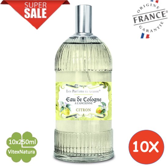 Citroen Eau de Cologne 10 x 250 ML | merk A L'Ancienne | unisex | multifunctioneel als parfum, roomspray en fris linnengoed | Franse Parfum de Grasse