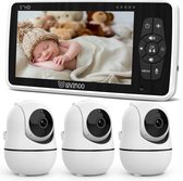 Lovinoo Babyfoon - Babyfoon met 3 Camera's – Baby Monitor - Hondencamera - Huisdiercamera - Op Afstand Bestuurbaar - Temperatuursensor - Uitbreidbaar Tot 4 Camera's - Terugspreekfunctie - Video & Audio – Baby Camera - 5.0 Inch Scherm