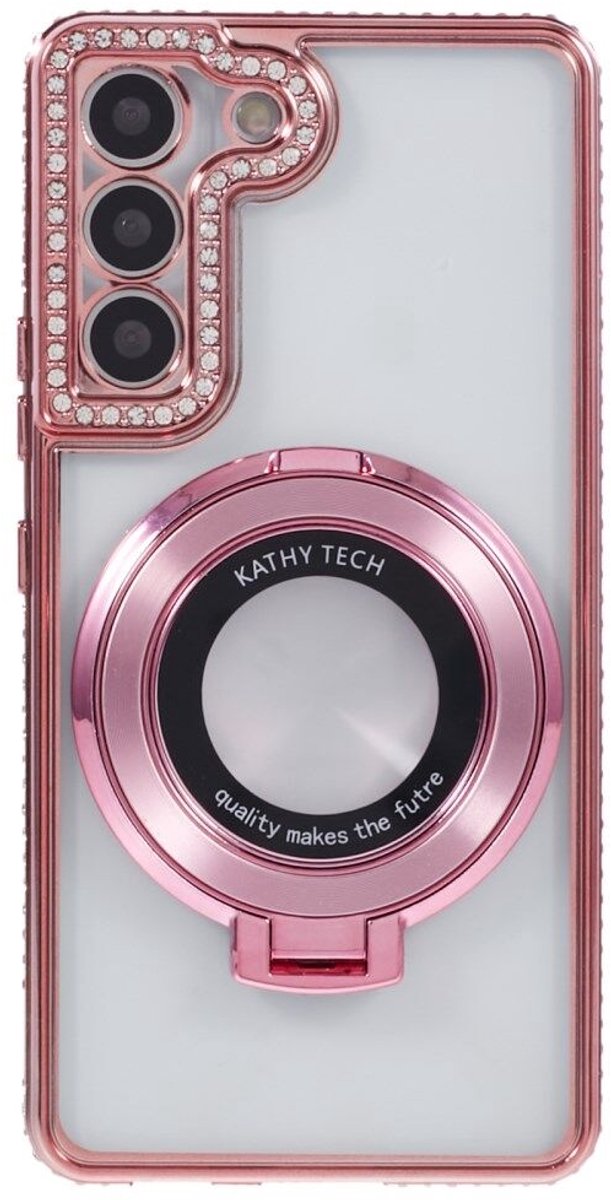 Bumper Back Cover Hoesje - Glinsterende - Schattige met Diamanten steentjes voor Dames en Meisjes - Geschikt voor: Samsung S22 - Roze