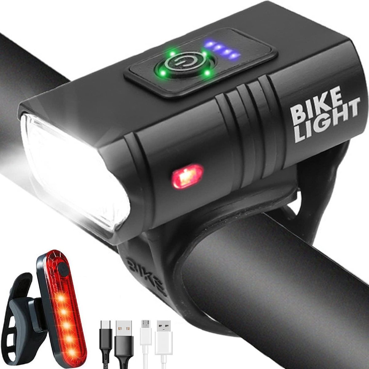 IMENGINE® fietslampjes - LED Fietsverlichting Set – fietslampjes led set wit en rood - inclusief Achterlicht + LED Spaakverlichting – 1000 Lumen – Racefiets verlichting - USB Fietsverlichting