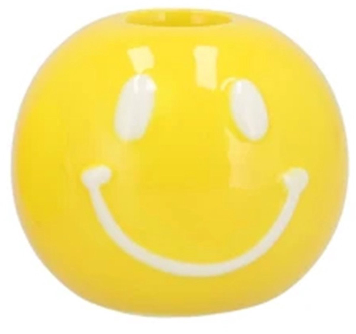 Smiley kaarsenhouder 7x7x6cm Geel/wit