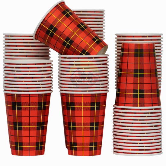 thumbnail: KURTT Koffiebekers To Go 1500 Stuks + 1500 Roerstaafjes - Kartonnen Bekers Schotse Ruit 7oz/180ml - Wegwerpbekers Voor Koffie En Thee