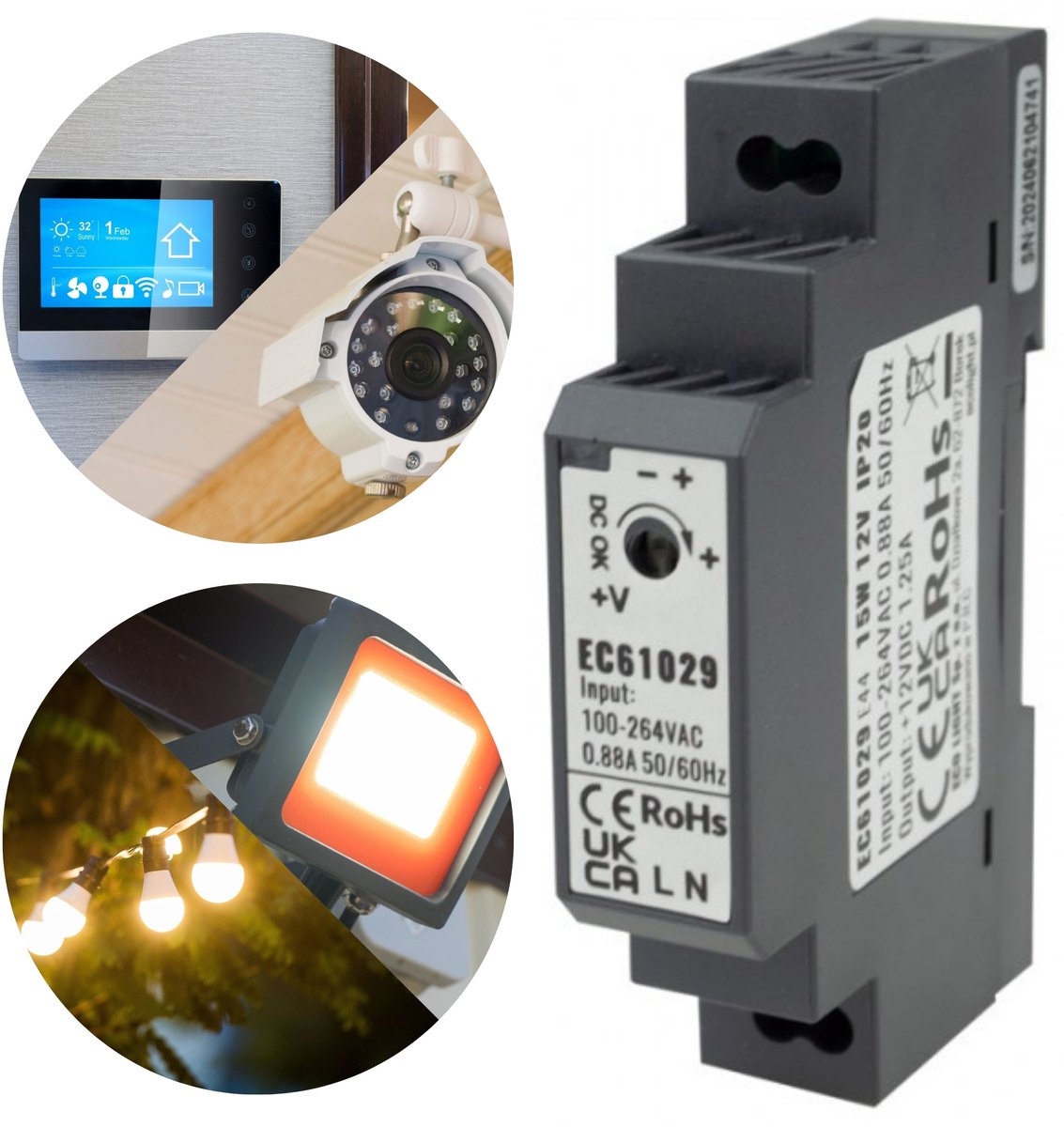 Voeding LED gemonteerd op rail DIN 15W 12V 1.25A 90,5x18x58,5 mm