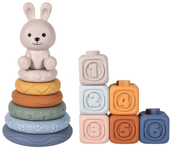 Foto: Stack of joy stapelstenen stapeltoren set konijn baby speelgoed vanaf 6 maanden zachte stapelblokken 1 jaar montessori speelgoed voor jongens en meisjes 2 jaar sensorisch speelgoed 12 maanden eerste verjaardag cadeau