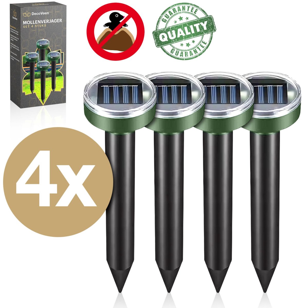 DecoVeen® Mollenverjager - Muizenverjager - 4 Stuks - Mollenbestrijding - Diervriendelijk - Op Zonne-energie - Ongedierte Verjager- Waterdicht