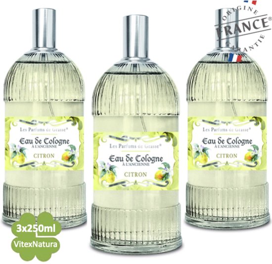 Citroen Eau de Cologne 3 x 250 ML | merk A L'Ancienne | unisex | multifunctioneel als parfum, roomspray en fris linnengoed | Franse Parfum de Grasse