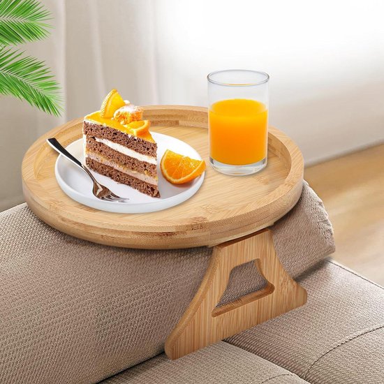 NestTray | Bamboe armsteun dienblad met bekerhouder - valbestendig