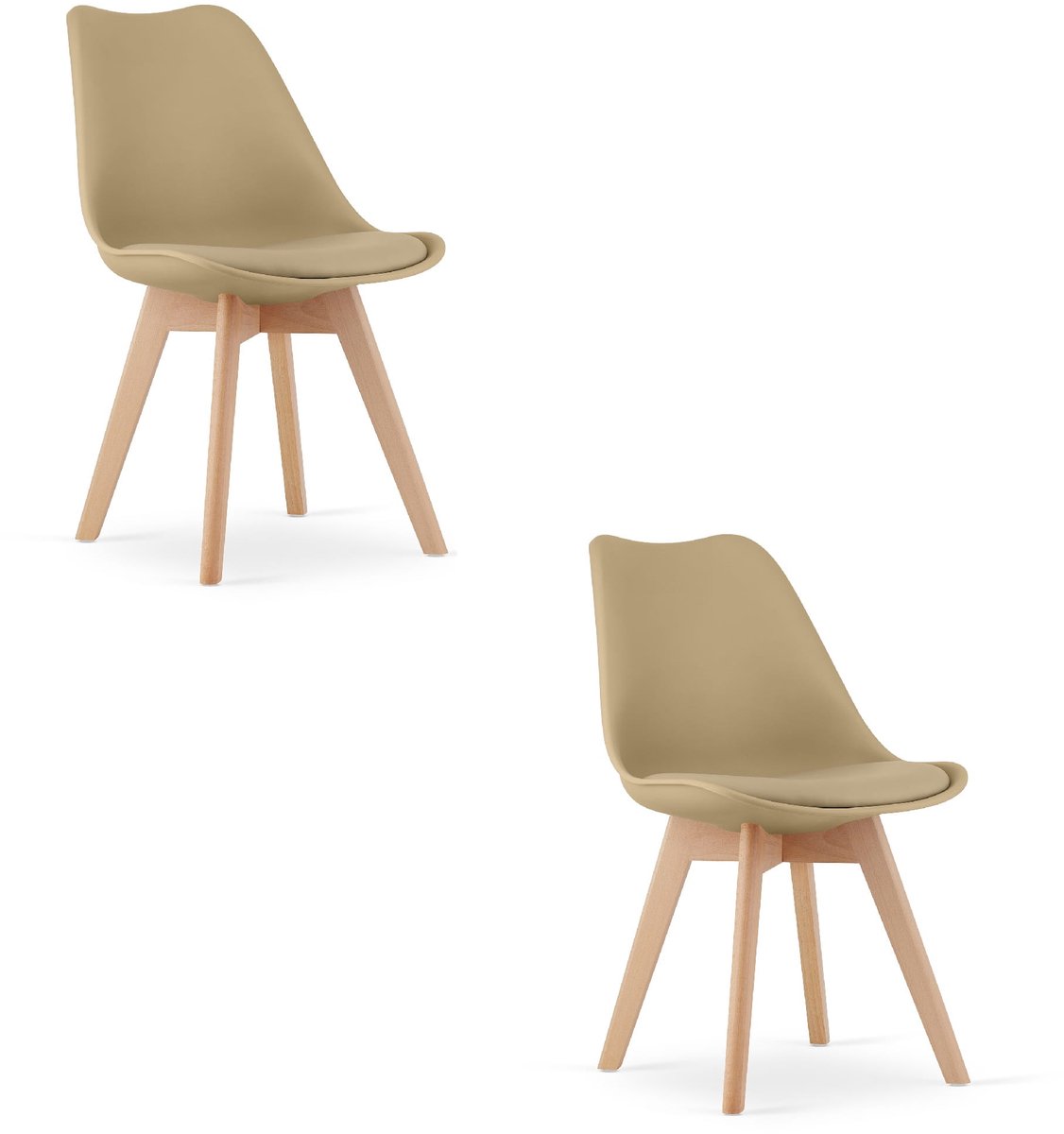 LEOBERT Set van 2 Stoelen MARK – Donkerbeige, Beukenhouten Poten, Kunststof Zitting met Kunstlederen Kussen, Strak Design, Ergonomisch, Geschikt voor Keuken, Eetkamer, Kantine en Werkruimte, Max. 120 kg