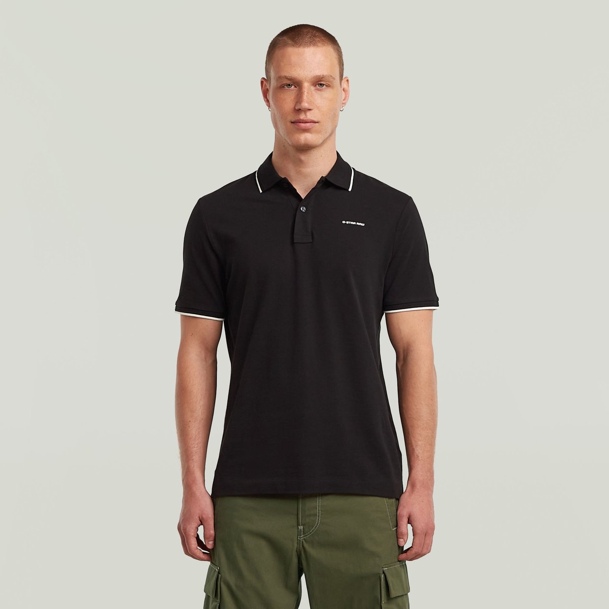 G-Star Chest Logo striped polo ss Heren Polo’s Zwart