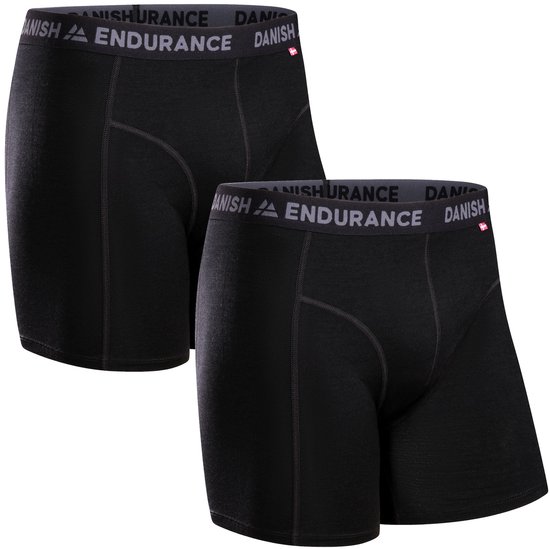 Twee zwarte merinowollen boxershorts met een grijs merklogo op de tailleband.