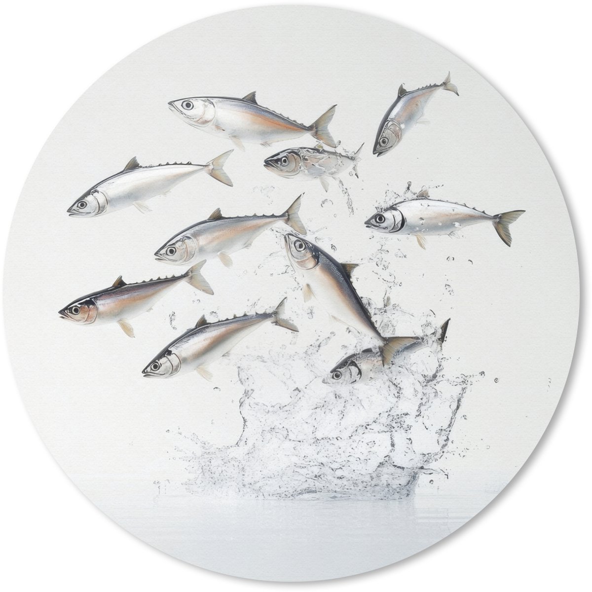 Muismat rond 20x20 cm - Mousepad Vissen - Water - Wit - Ronde muismatten