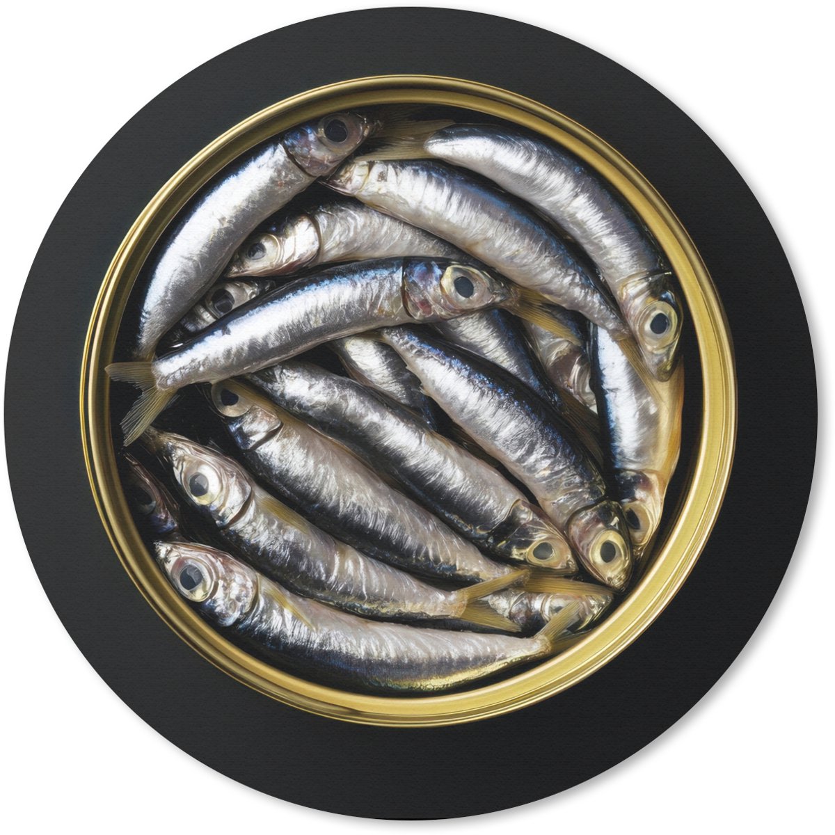 Muismat rond 20x20 cm - Mousepad Sardines - Vissen - Rond - Zwart - Ronde muismatten