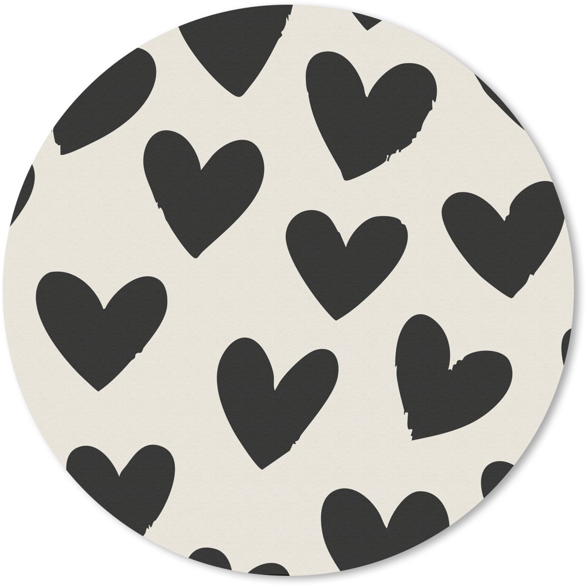Muismat rond 20x20 cm - Mousepad Hartjes - Zwart - Beige - Ronde muismatten