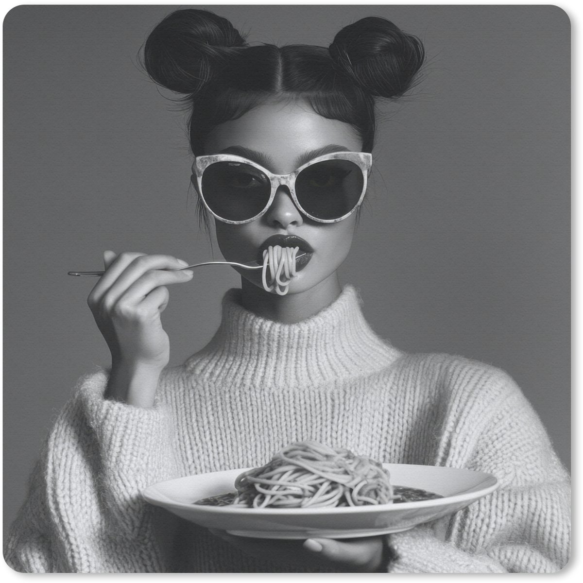 Muismat 30x30 cm - Mousepad Vrouw - Pasta - Zonnebril - Muismatten