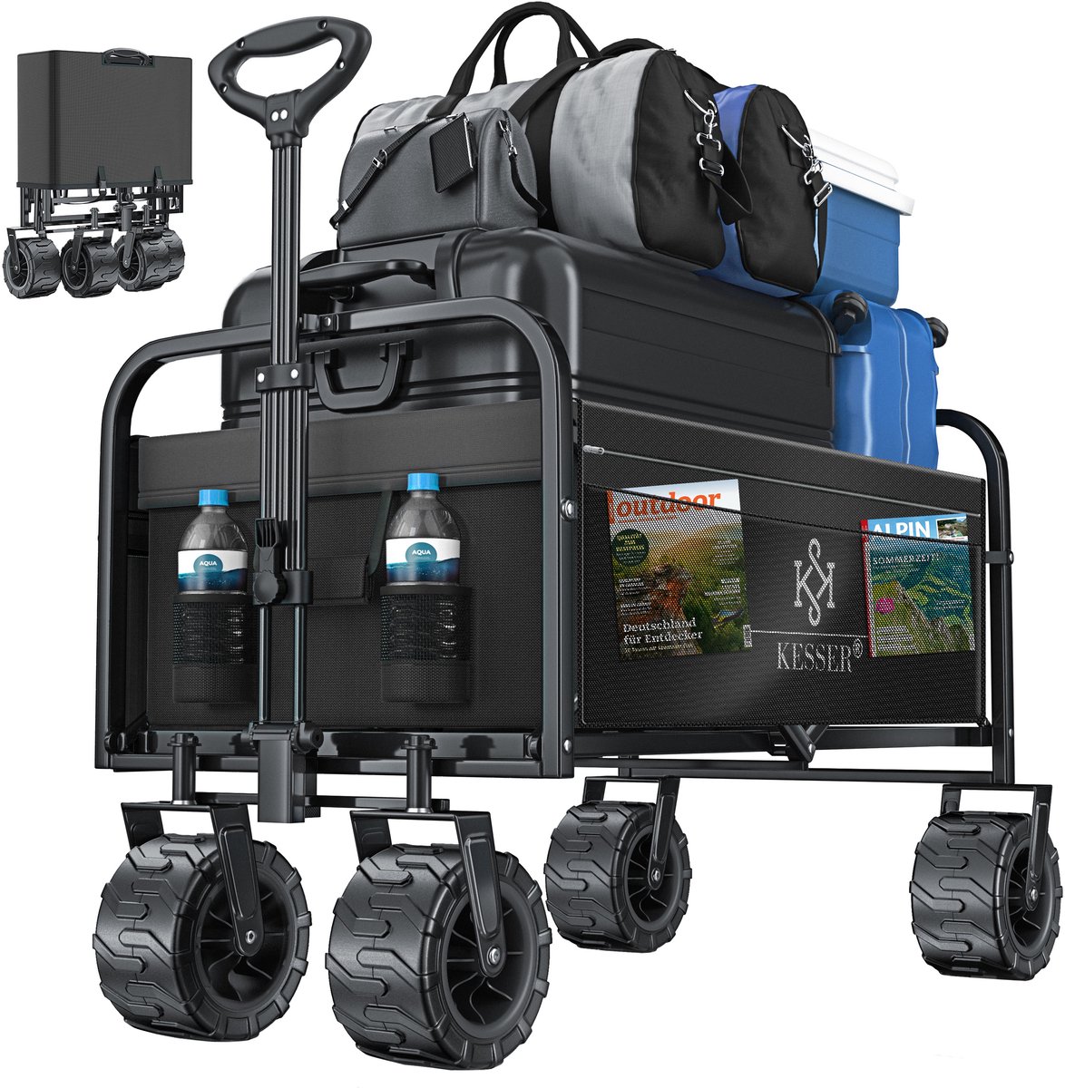 KESSER® Bolderkar opvouwbaar Bolderwagen tot 120 kg draagvermogen - Strandkar Transportkar - Zwart / Grijs
