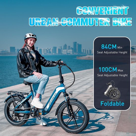 ECORUSH Elektrische Fiets ECO R2 - 20*4.0 Inch Fat Tire City Commuter EBike met Afneembare 48V 10.4Ah Lithium Batterij - Mountain E-Bike met 250W Motor - 7 Versnellingen - IP54 Waterdicht van ECORUSH — afbeelding 2