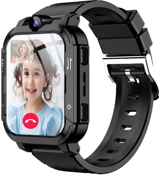 Voltura Smartwatch Kinderen - GPS Horloge Kind Met Simkaart - GPS Tracker - Kinder Smartwatch - Smartwatch Android - 4G - Videobellen - HD Camera - SOS-Knop - Whatsapp en SMS - Elke polsmaat - Nederlands - Incl. Simkaart - Zwart