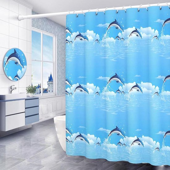 Rideau de douche - Anti-moisissure - Polyester lavable - Imperméable - Convient pour salle de bain et baignoire - 180 x 200 cm - Blauw