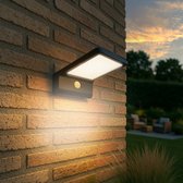 Bol.com Solar wandlamp buiten 'Slim' - Zwart - Buitenlamp met sensor - Tuinverlichting met sensor - Schijnwerper met bewegingsme... aanbieding