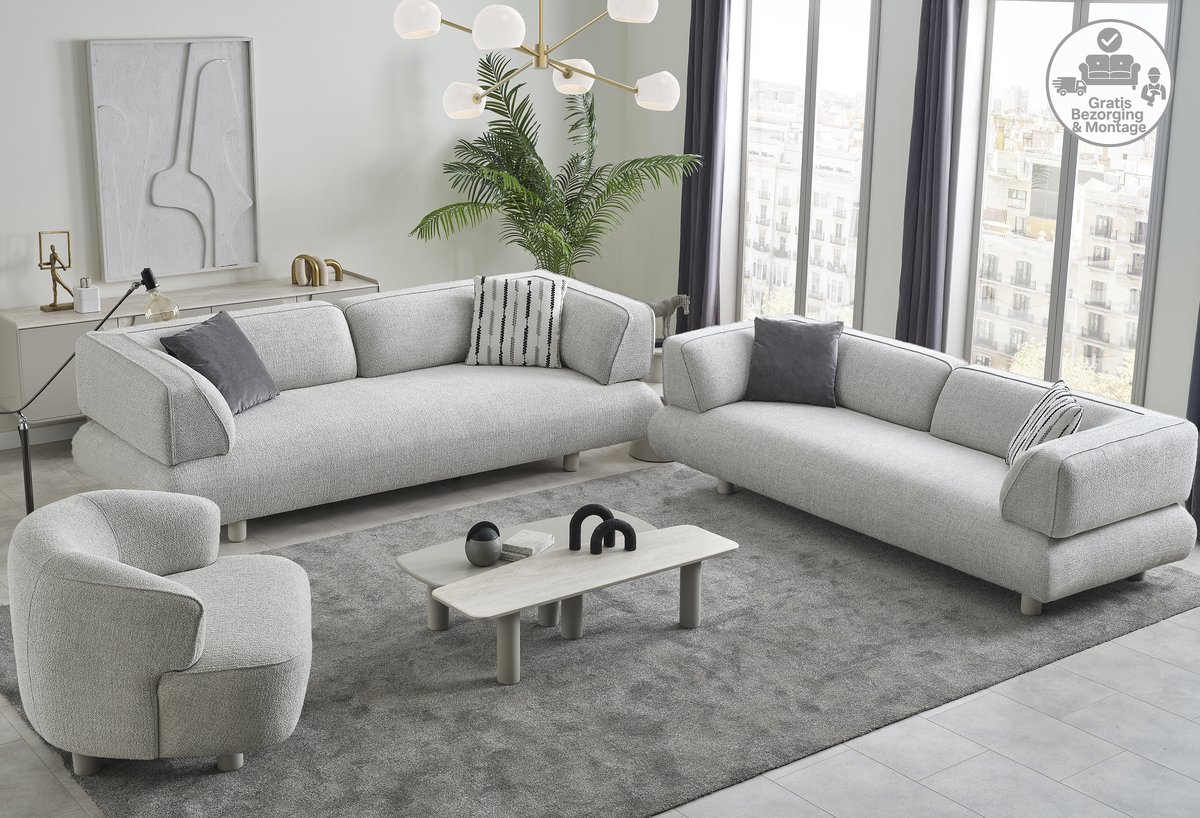 Lina® Bonny Bankstel Grijs - 3+2+1 Zitsbank - Linnen - Gratis Bezorging en Montage