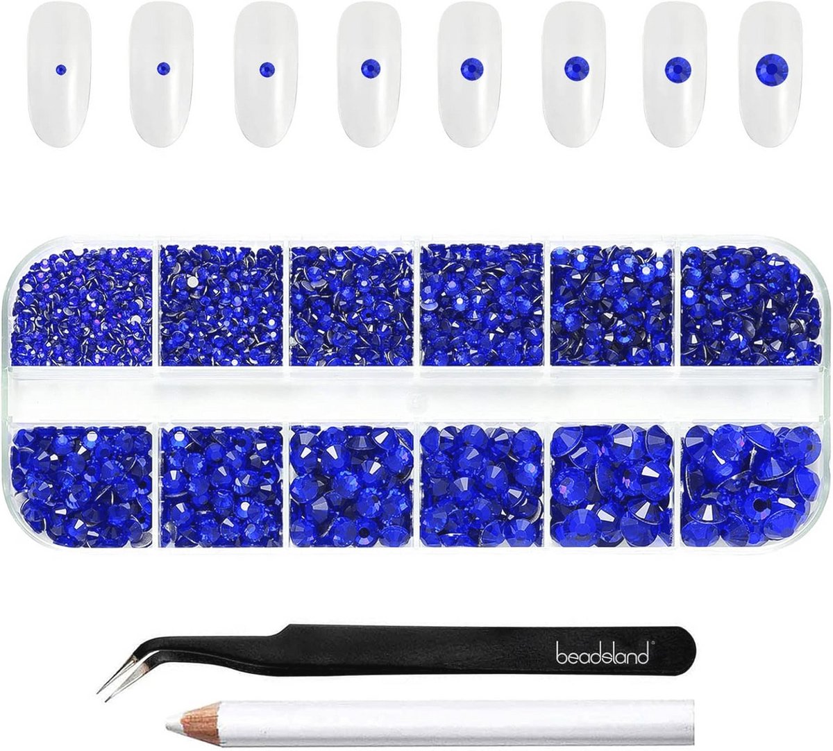 Image of 2500 blauwe strassteentjes voor knutselen - Ronde kristallen met platte onderkant, mix van 8 maten voor nailart en decoratie