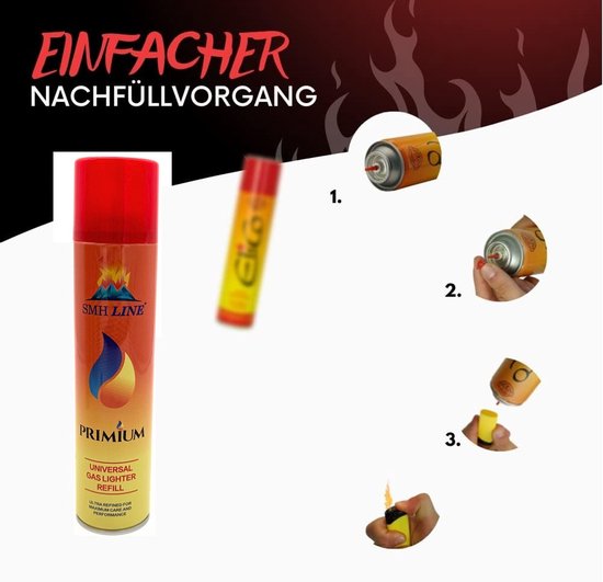 SMH LINE® Aansteker Gas - Butaangas voor Aansteker - 24x 300ML - Universeel - Incl. 5 Vulnippels van Merkloos — afbeelding 2