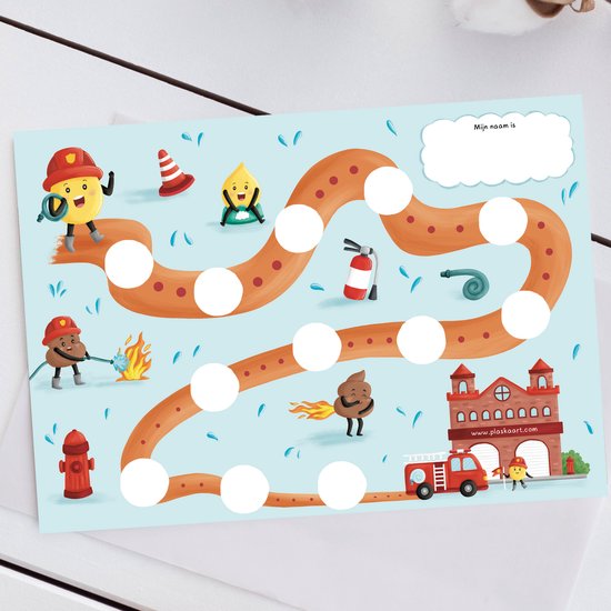 Brandweer plaskaart - beloningssysteem voor zindelijkheidstraining van jongens (en meisjes) - met beloningskaart, plaskaart, plasstickers en plasdiploma