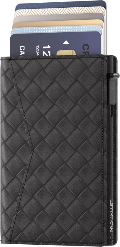 Prowallet Slim - Pasjeshouder Woven Zwart - 8 Pasjes + Briefgeld - Uitschuifbaar - RFID Creditcardhouder - Kaarthouder Portemonnee, Premium Pashouder voor Mannen & Vrouwen - Incl. Luxe Cadeaubox