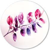 Aquarel bladeren met warme kleuren - Bladeren rond schilderij - Ronde muurdecoratie planten - Aquarel - Decoratieve muurcirkels - Kunst aan de muur - muurcirkel aluminium 60x60 cm