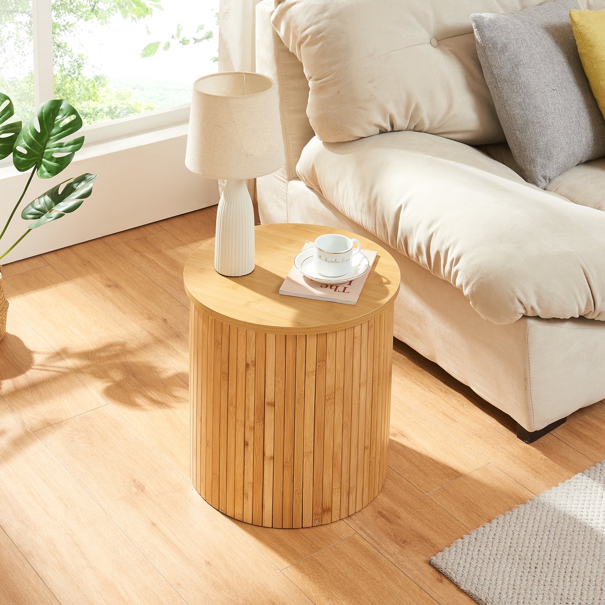 Bijzettafel Ledepid ronde tafel naturel 40x40 cm [en.casa]
