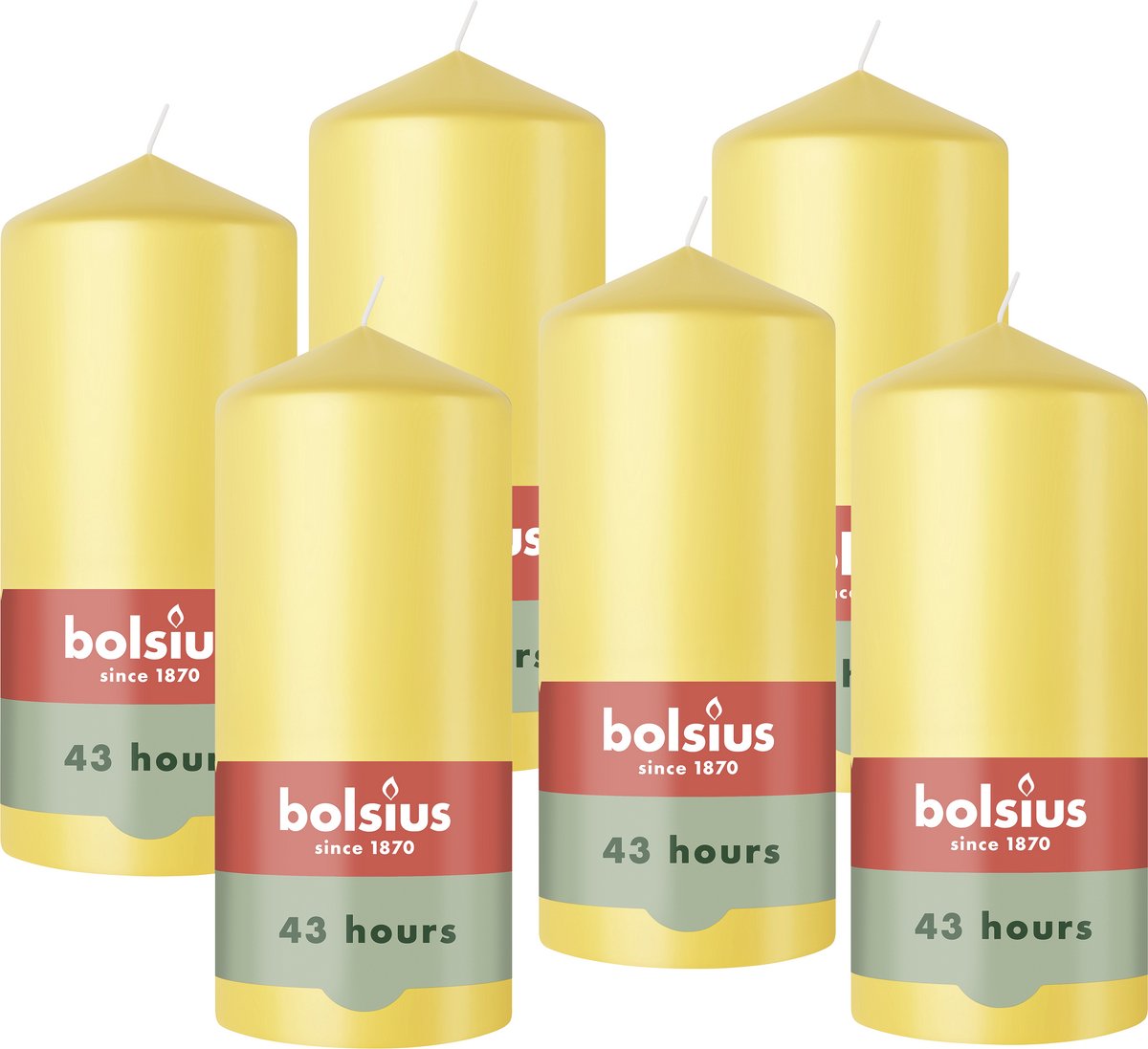 Bolsius Gladde Stompkaarsen - 6 Stuks - Geel - 13 cm - 43 Branduren