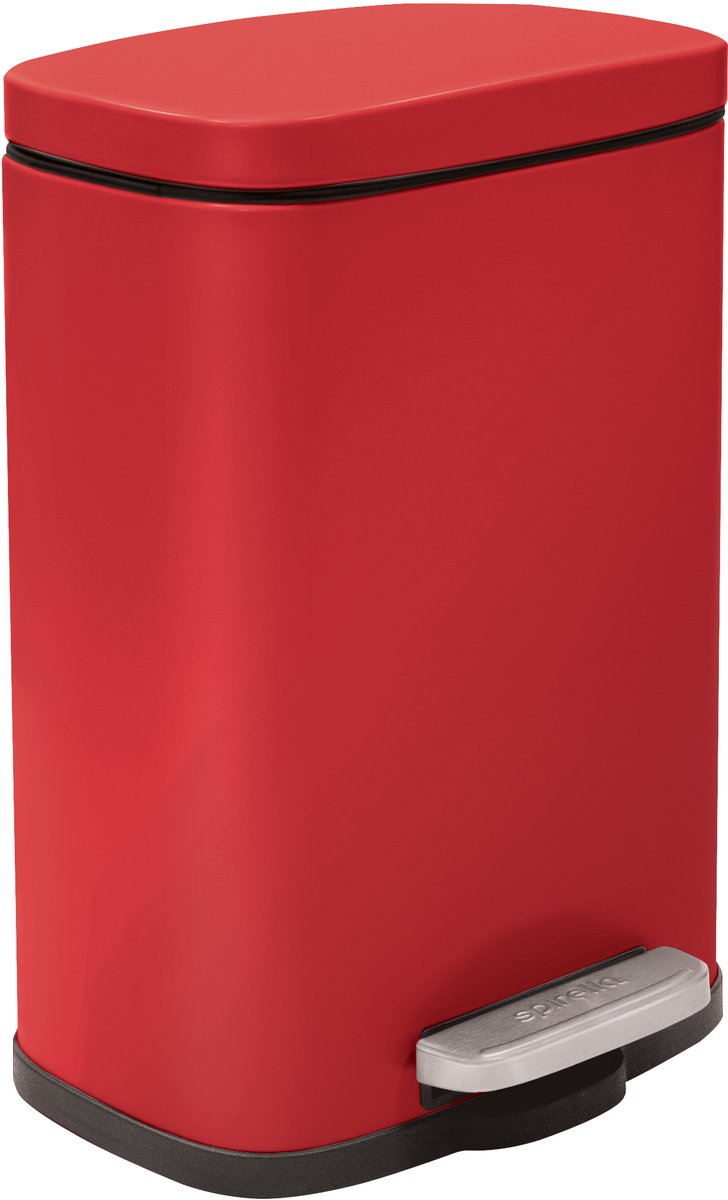 Spirella AKIRA Pedaalemmer 5L – Prullenbak met Deksel – Badkamer – Rood Staal